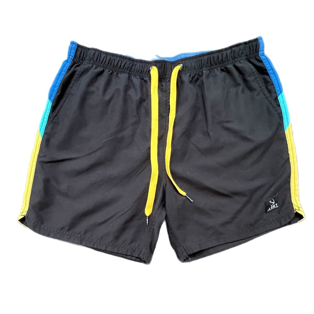 Lost Brand Black‎ 6” Board Shorts w/ Yellow & Blue Trim - Large